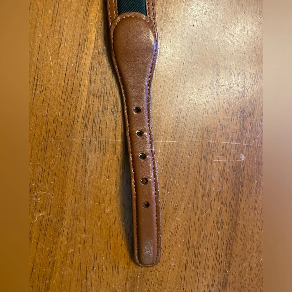Lands' End Brown Leather-Trim Belt with Navy, Green & Red Stripes